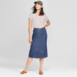 Midi Denim Skirt with Buttons